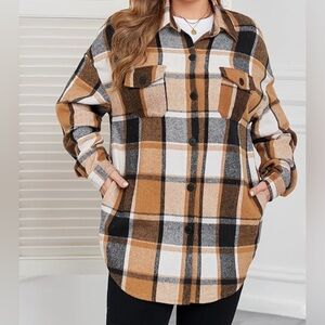 NWOT Woman’s XXL Plaid Shacket Button Down Flannel Multi Shades of Browns HiLlow